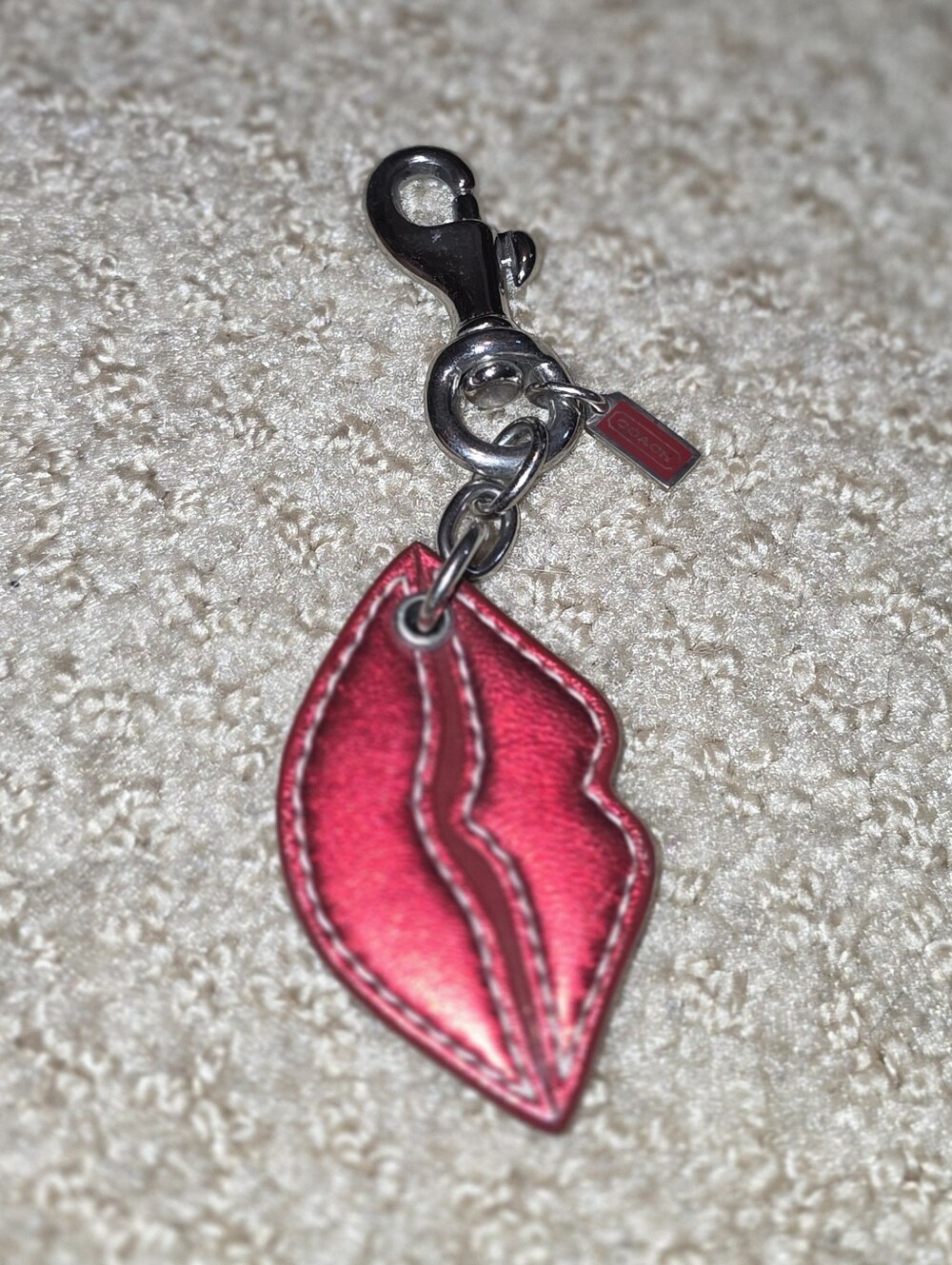 Coach Y2k Leather Kiss Keychain Charm - Red